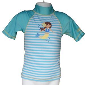 UV Skinz Rashguard/Swim Top, 3T, Mermaid, Blue stripes, Short sleeves